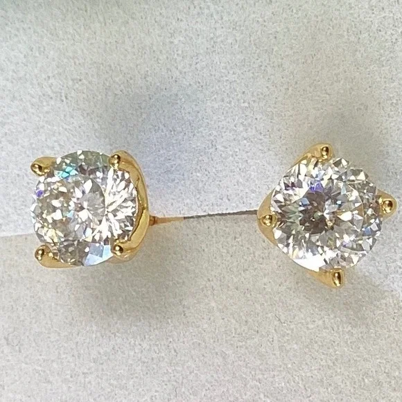 Stud Earrings Gold Tone‎ Round Cut Crystal Rhinestone Sparkly Jewelry - Picture 4 of 7
